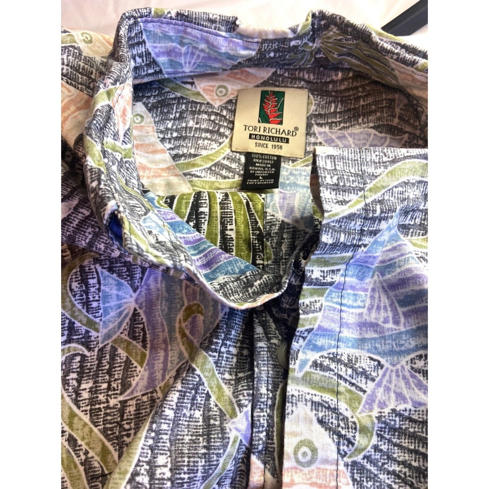 Tori Richard Honolulu Mens Large Angelfish Cotton Hawaiian Button Down Shirt